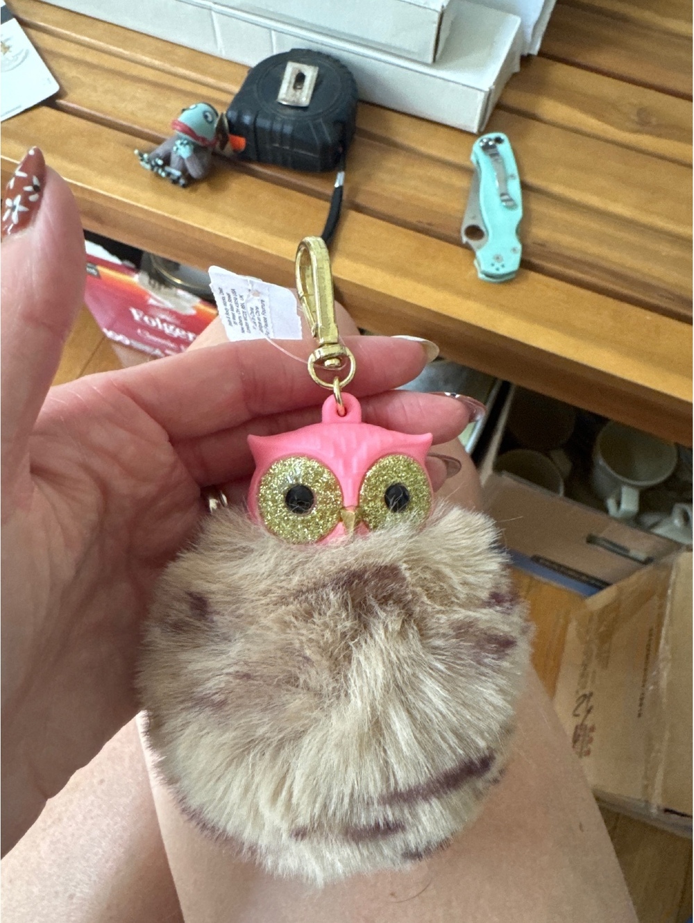 Bath & Body Works Pink Owl Faux Fur Pom PocketBac Sanitizer Holder Clip